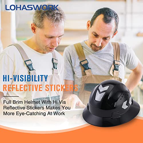 Full Brim Vented Hard Hat Safety Helmet 4 pt Hard Hats Construction OSHA Approved Cascos De Construccion Hardhats for Men Worker Type I Class C Hardhats (Black,1-Pack)