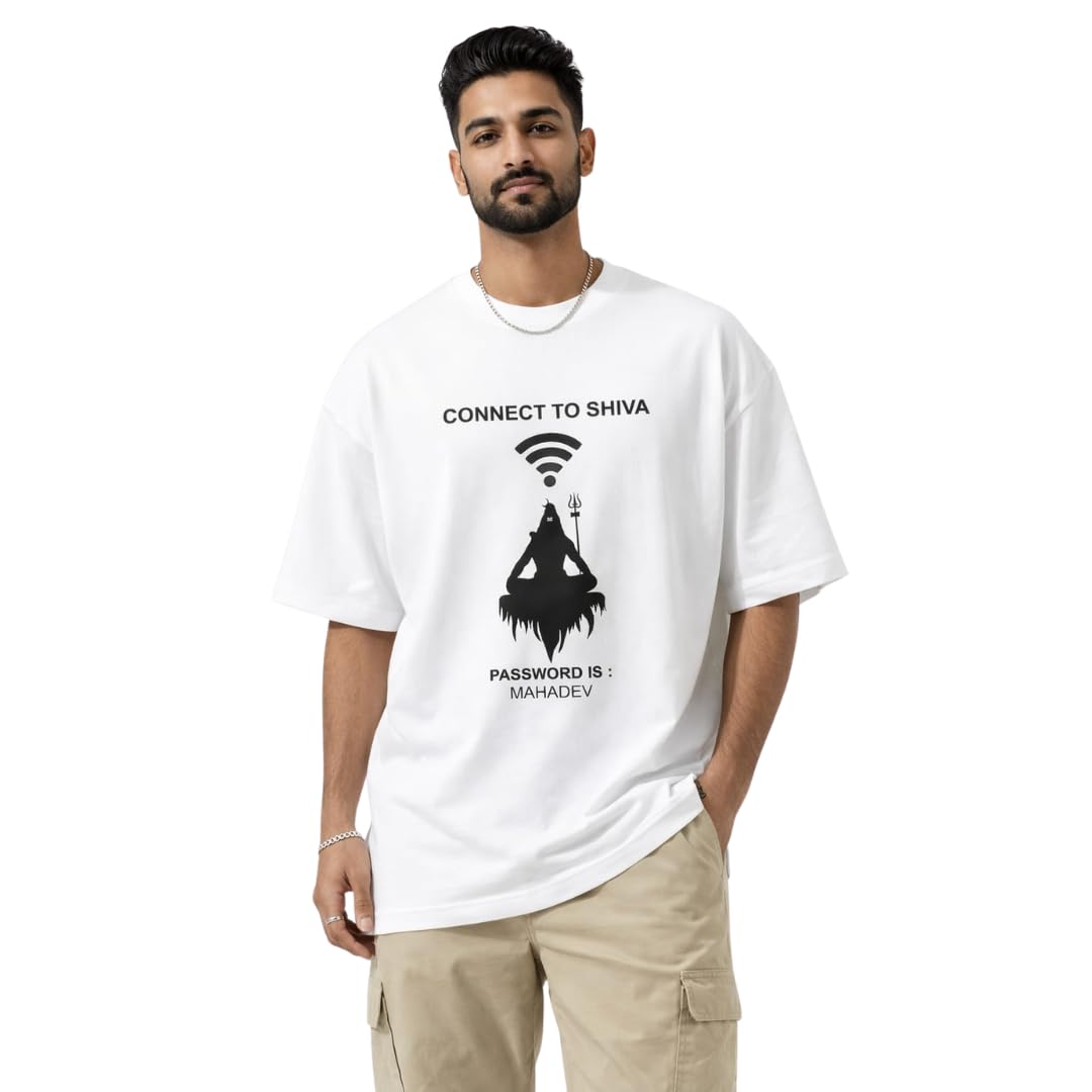 PrimeLinor Men Oversized Graphic T-Shirt Connect to Shiva Print | Mahadev Spiritual Design Cotton Relaxed Fit Casual Stree... - Review, Price and Buying Guide