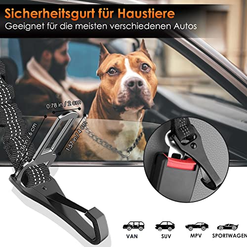 Eyein Hunde Sicherheitsgurt für Auto, Verstellbare Hundegurt fürs Auto mit Elastischer Ruckdämpfung, 3 in 1 reflektierend Hunde Anschnallgurt für alle Hunderassen & Autotypen, 90cm (Schwarz)
