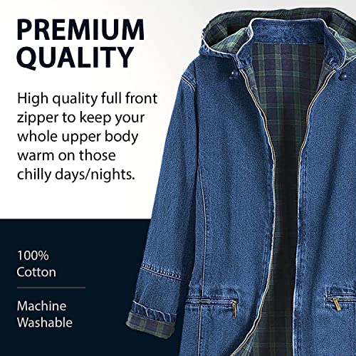 Pgi Traders Women’s Flannel Lined Denim Jacket | Detachable Hood | Zip Front And Side Pockets | 100% Cotton | Size Extra Large #TOP3