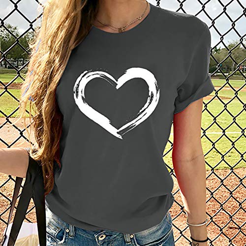 Fesfesfes Womens T Shirts Short Sleeve Graphic Heart Printed Summer Tees 2022 Casual Tunic Tops Plus Size. S-3Xl Gray #TOP1