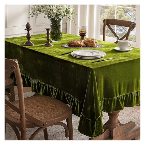 Nappe rectangulaire lavable en velours épais vert olive - 3