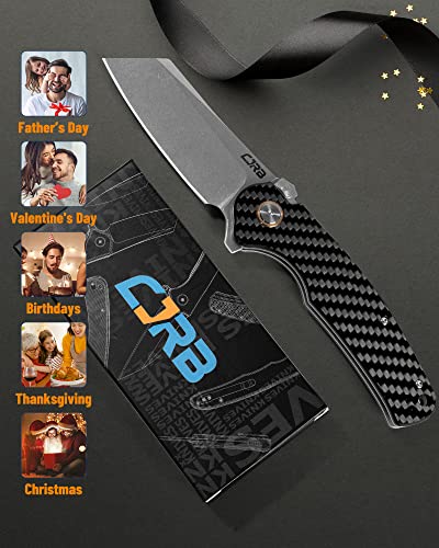 Cjrb Crag Tactical Knife,Cleaver Pocket Folding Knife With Stonewash Ar-Rpm9 Steel Blade And Carbon Fiber Handle For Men Outdoor, Survival, Camping And Edc Black (J1904R) #TOP6