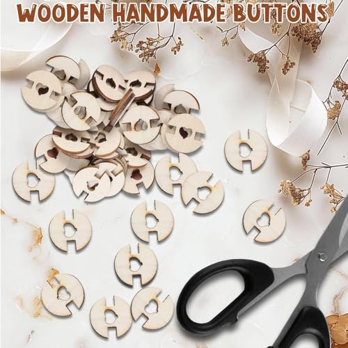 60Pcs Pom Poms Buttons for Hats, Wooden Holder with Detachable Design, Sew-On Buttons for Crochet Projects, Knitting Accessories for Knitting Beanies Caps, Gift for Craft Enthusiasts