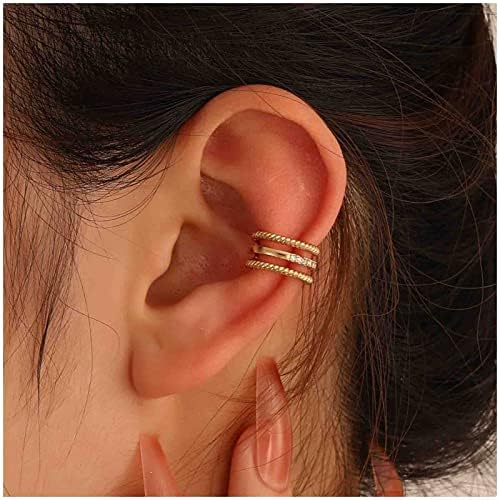 Erimberate Bohemian Paved Cuff Earrings Ear Cartilage Clip on Wrap Hoop Earrings Gold Crystal Earcuffs Minimal Clip Wrap Earrings No Piercing Earring Jewelry for Women and Girls