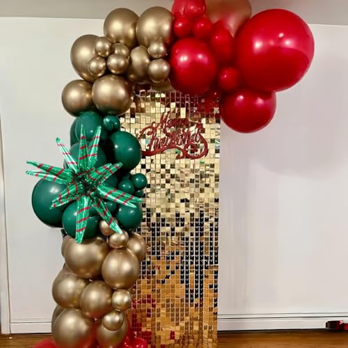 Red and Green Christmas Balloons Kit, Dark Red Green Metallic Gold Confetti Balloon with Christmas Explosion Star Helium Mylar Foil Balloons Set for Xmas New Year Birthday Party Decorations - Image 3