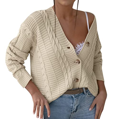 Strickjacke Mit Fell Damen Damen Casual Solid Crochet Pullover Cardigan V-Ausschnitt Lose Langarm Mantel Top Cardigan Damen Strick
