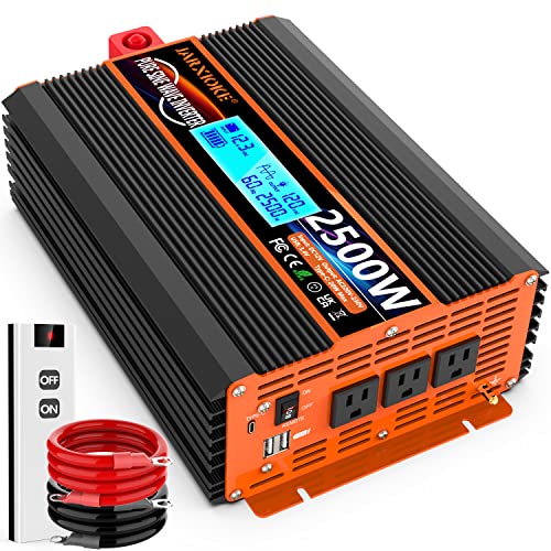 2500 Watt Pure Sine Wave Power Inverter 12V Dc To 110V 120V Converter For Family Rv Off Grid Solar System Car With Type-C Ports 3 Ac Power Outlets Dual Usb Ports Lcd Display Wireless Remote Control #TOP5