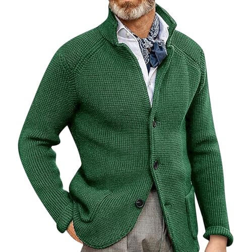 JEsilunmaMY Mens Solid Color Waffle Knit Cardigan Casual Button Up Pocket Blazer Jacket Fall Winter Slim Fit Sweater Coat