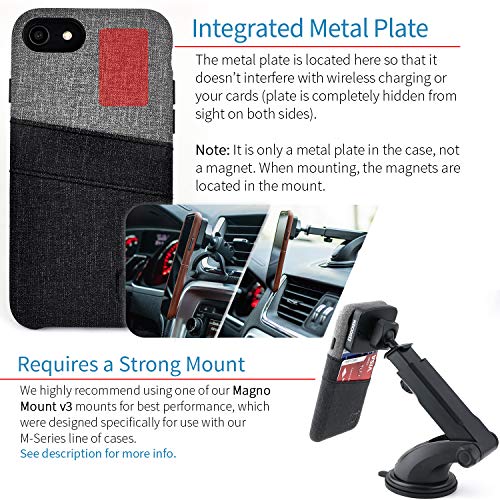 Dockem Iphone Se 3 (2022), Se 2 (2020) & Iphone 8/7 Wallet Card Case With Metal Plate For Magnetic Mounting & 2 Card Holder Slots (Luxe M2, Black & Grey) #TOP2