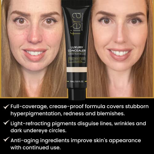 Fièra Luxury Concealer & Skincare - 2-In-1 All Day Coverage With Anti-Aging Ingredients - 0.5 Fl. Oz./ 15Ml Deep Color #TOP6