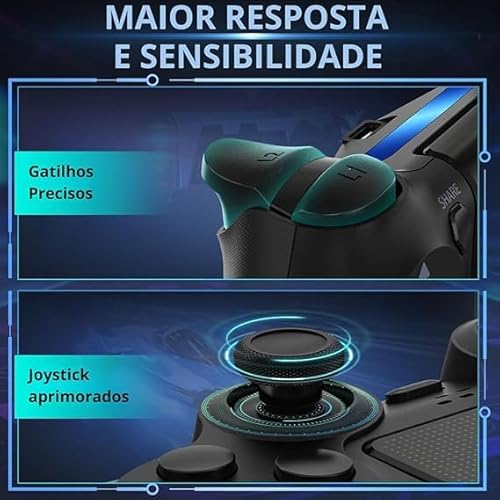 Controle Slim Sem Fio, Conforto e Alta Performance, Bluetooth, Recarregável, Luz LED, Resposta Rápid