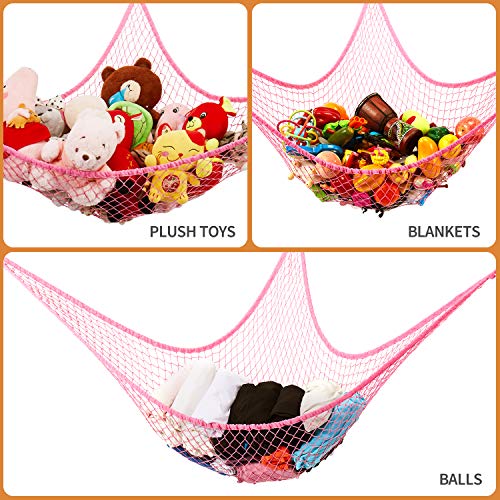 Stuffed Animal Hammock, G-Helper 70 Inch Jumbo Toy Hammock Hanging Net For Stuffed Animals Corner Wall Toy Net For Kids Bedroom Pink #TOP2