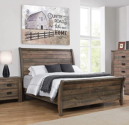 Unikei Farmhous Rustic Canvas Wall Art Decor Hand Painted Barn Canvas Painting Country Roads Take Me Home Artwork Farmhouse Lover Poster Quotes Artworks For Kitchen Wall Decor 16*20 Inch No Frame #TOP4