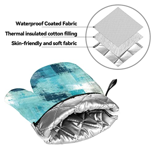 Turquoise Grey Oven Mitts And Pot Holders Sets Of 4 Modern Teal Abstract Art Oven Mitts Oven Gloves Pot Holders And Oven Mitts For Kitchen Baking Cooking Grilling (Turquoise) #TOP3
