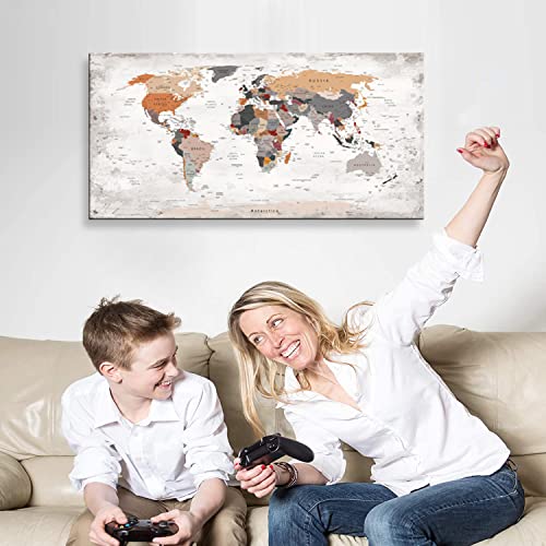 World Map Wall Decoration For Bedroom Office Wall Art Print Pictures Painting Canvas Frame Map Decoration And Living Room Ready To Hang 20Inchx40Inch #TOP1