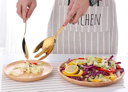 Large 12" Salad Servers Set Serving Spoon Fork 18/10 Stainless Steel - Gold #TOP5