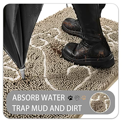Ompaa Indoor Muddy Door Mats For Dirty Dogs Paws And Mud Shoes, 32X20 Camel, Funny Inside Welcome Absorbent Chenille Doormat For Home Front Back Door Entryway Rug, Non Slip Washable Low-Profile #TOP2