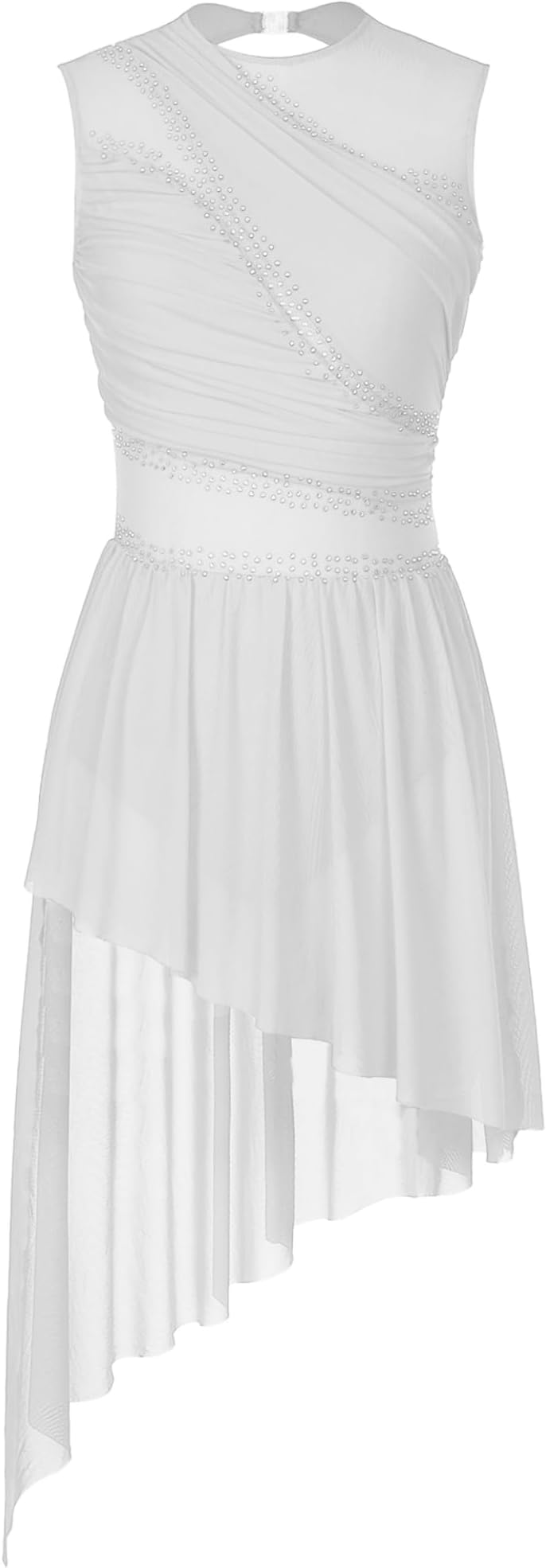 Women Rhinestone Lyrical Dance Dress Irregular Flowy Tulle Skirt Leotard Figure Ice Skating Dancewear