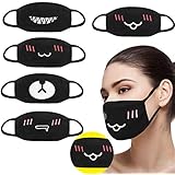 Subsistent 5 Pcs Mouth Mask Unisex Anti-Dust Bear Face Mouth Cartoon Funny Teeth Pattern Three Layers Cotton Half Face Mask Anti-dust Mask,Black