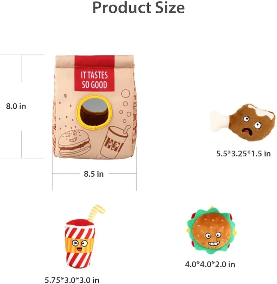 GiGwi Sounding Dog Toy, Dog Plush Toy Hide and Seek Burger Set