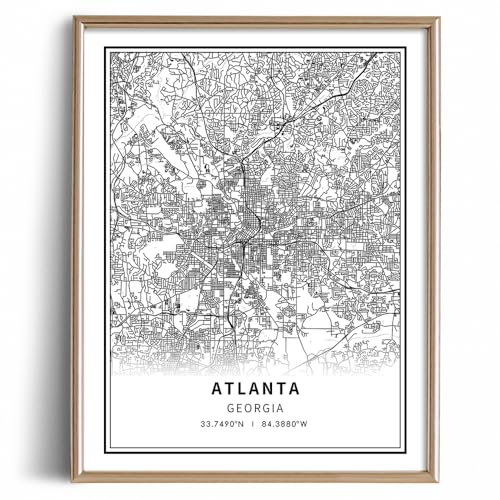 Atlanta Poster - Minimalist Black White Wall Art - Atlanta Street Transit Map Print Picture - Atlanta Art Wall Decor - Map Poster of Atlanta - Pictures of Decorative City Artwork Souvenir Gift Decor
