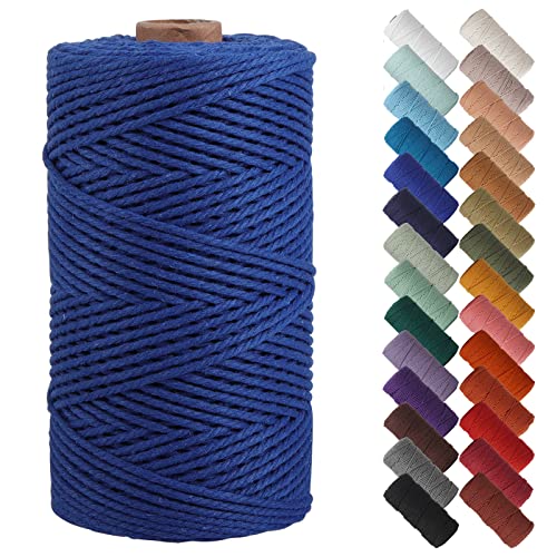 NOANTA Royal Blue Macrame Cord 2mm x 220yards, Colored Macrame Rope, 3 Strand Twisted Cotton Rope Macrame Yarn, Colorful Cotton Craft Cord for Wall Hanging, Plant Hangers, Crafts, Knitting