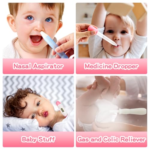 Baby Healthcare and Grooming Kit, 23 in 1 Portable Baby Essentials Kit with Gas Relief Hair Brush Comb Nasal Aspirator for Newborn Boys Girls (Pink) - Thumbnail 4