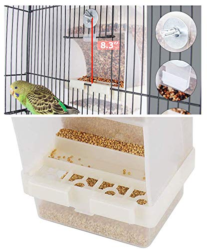 Old Tjikko Parrot Automatic Feeder,No-Mess Bird Feeder,Cage Accessories for Budgerigar Canary Cockatiel Finch Parakeet Seed Food Container (Screw-Fixed Bird Feeder)
