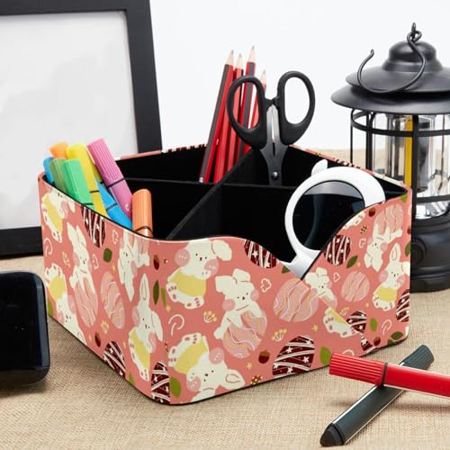 Porte-stylo rectangulaire Happy Easter de bureau à double compartiment imprimé pâques - 8