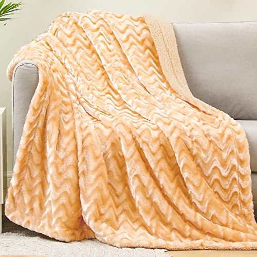 Whale Flotilla Faux Fur Throw Blanket For Couch Sofa Bed, Plush Reversible Fuzzy Sherpa Throw Blanket For All Season, Warm And Soft, 50X60 Inch, Light Gold #TOP29