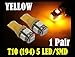 2pcs 5-SMD T10 12V Light LED Replacement Bulbs 168 194 2825 W5W - Amber Yellow