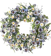 Bibelot Blue White Daisy Spring Wreath for Front Door, 22 Inch Spring Summer Floral Wreath with E...