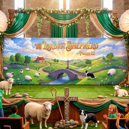 Tingjoo 18 x 6ft Vbs 2026 Decoration Extra Large Emerald Decorations Shepherd Backdrops Snow Challenge Vacation Bible School Backdrop for Church Classroom Wall Summer Booth Prop(Sheep Farm)