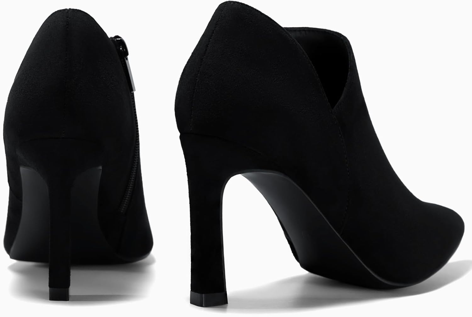 Coutgo Womens Pointed Toe V Cut Ankle Boots Kitten Heel Side Zip Office Booties - Image 6