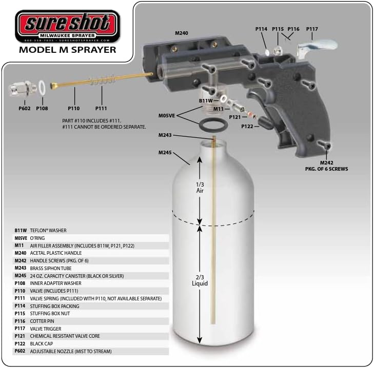 Sure Shot - M2400 Silver Anodized Aluminum Sprayer with Adjustable Nozzle…