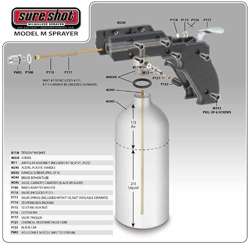 Sure Shot M2400 - Industrial Grade Silver Anodized Aluminum Sprayer with Adjustable Nozzle - Lightweight and Portable Compressed Air Sprayer for Multiple Liquid Applications - Made in USA Since 1932