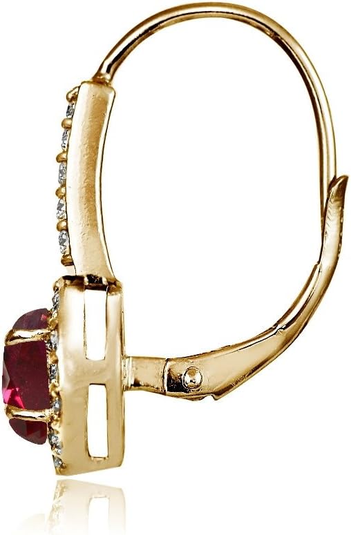 Yellow Gold Flashed Sterling Silver Genuine, Created or Simulated Gemstone and Cubic Zirconia Accents Round Leverback Earrings - Image 2