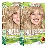 Garnier Nutrisse Ultra Crème Hair Color, Permanent Hair Dye with 100% Gray Coverage, Vegan & Cruelty-Free, 90 Light Natural Blonde (Macadamia), 2 Count