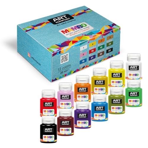 Permanent Acrylic Fabric Paint Set For Clothes 12 colors 20 ml (0.67 Fl Oz) Textile | Leather | T-shirt | Sneakers | Made in Europe | MAMBO | KOMPOZIT