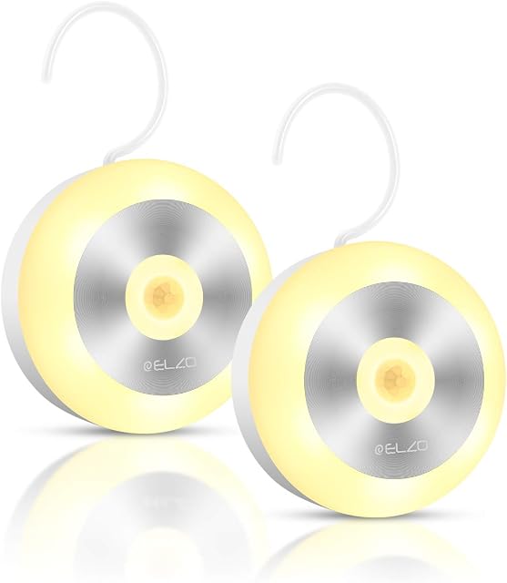 ELZO Night Light, Rechargeable Wireless LED Motion Sensor Light with Integral Hook and Magnet Set, Baby Night Light, Night Lamp for Entrance, Basement, Garage, Closet, Toilet, Bathroom, Bedroom, etc.