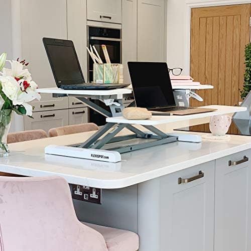 FLEXISPOT Sit Stand Desk Standing Desk Height Adjustable Desk Converter-35 Inch Wide Work Surface M17MW (MEDIUM, WHITE)