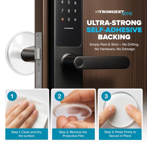 Image of STRONGEST HOME Door Stoppers (Medium) 2 inch - Door Stop for Wall with Strong Back Adhesive - Quiet and Shock Absorbent Silicone Wall Protectors from Door Knobs - Protects Every Surface - (Clear | 14 PCS)