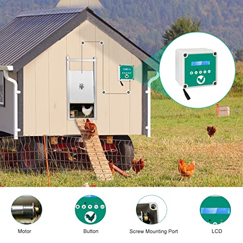 ETE ETMATE Automatische Hühnerklappe,Türöffner Hühnerstall mit Zeitschaltuhr & Lichtsensor | Batterie & Netzbetrieb… – Bild 7