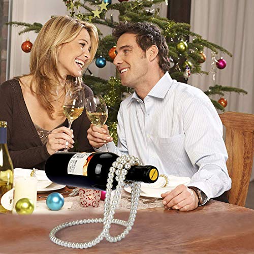 Pearl Necklace Shaped Wine Rack with Wine Corks & Dispenser, Metal Wine Bottle Holder, Wine Bottle Stand for Bar and Home Decoration (White) - Thumbnail 4