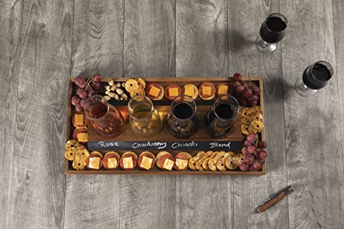 Legacy - A Picnic Time Brand Cava Serving Tray And 4 Glass Carafes, Mimosa Bar Kit, Wine Flight Tasting Set, Acacia Wood, 21 X 10.5 X 9.825 #TOP2