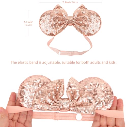 Image of DRESHOW Minnie Ears Headbands Mouse Ears Sequin Bow Headbands Elastic Adjustable Headband Glitter Party Decoration Cosplay Costume for Women
