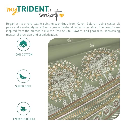 Image of MYTRIDENT Sanskriti Cotton Bedsheet for Double Bed, Gifting Collection King Size - Rogan Art Olive