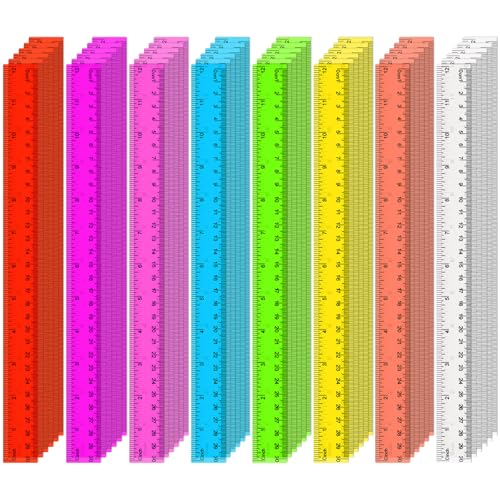SenseYo 48 Pcs Clear Plastic Rulers 12 Inch Color Transparent Ruler with Centimeters and Inches for Kids Classroom Office Supplies