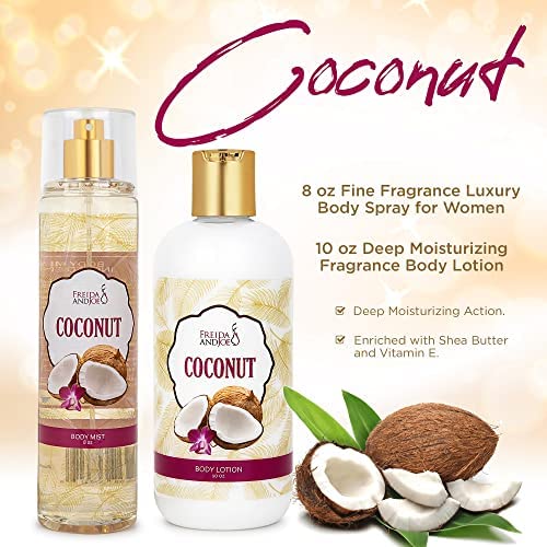 Home Spa Gift 10oz Deep Moisturizing Fragrance Body Lotion & 8 oz. Fine Fragrance Body Mist Set Luxury Self-Care Combo for Women and Girls (Coconut) – Mother's Day Gift for Mom - Image 2